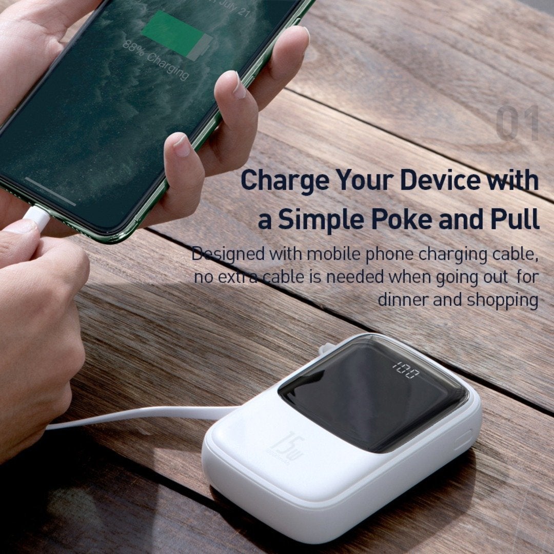 Baseus ® Qpow Digital Display 3A 10000mAh Power Bank With iPhone Cable casemarts