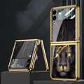 Galaxy Z flip4 Lion Pattern Glass Case casemarts