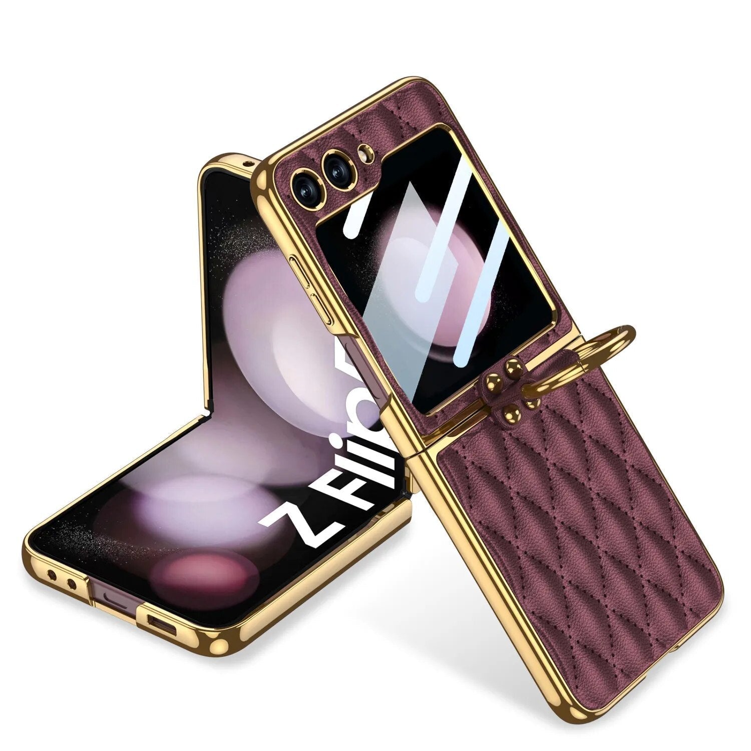 Galaxy Z Flip5 Elegant Leather Ring Support Case casemarts