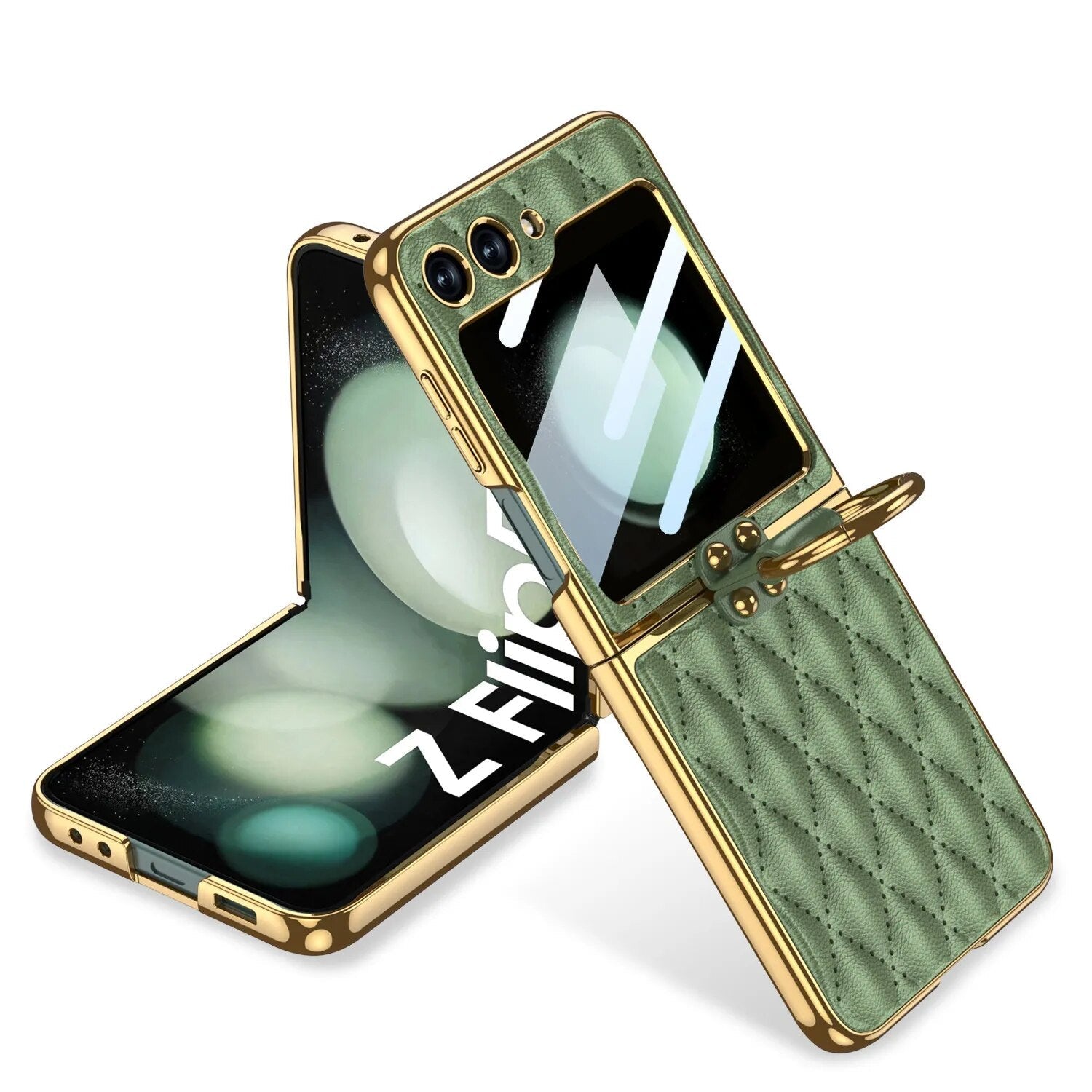 Galaxy Z Flip5 Elegant Leather Ring Support Case casemarts