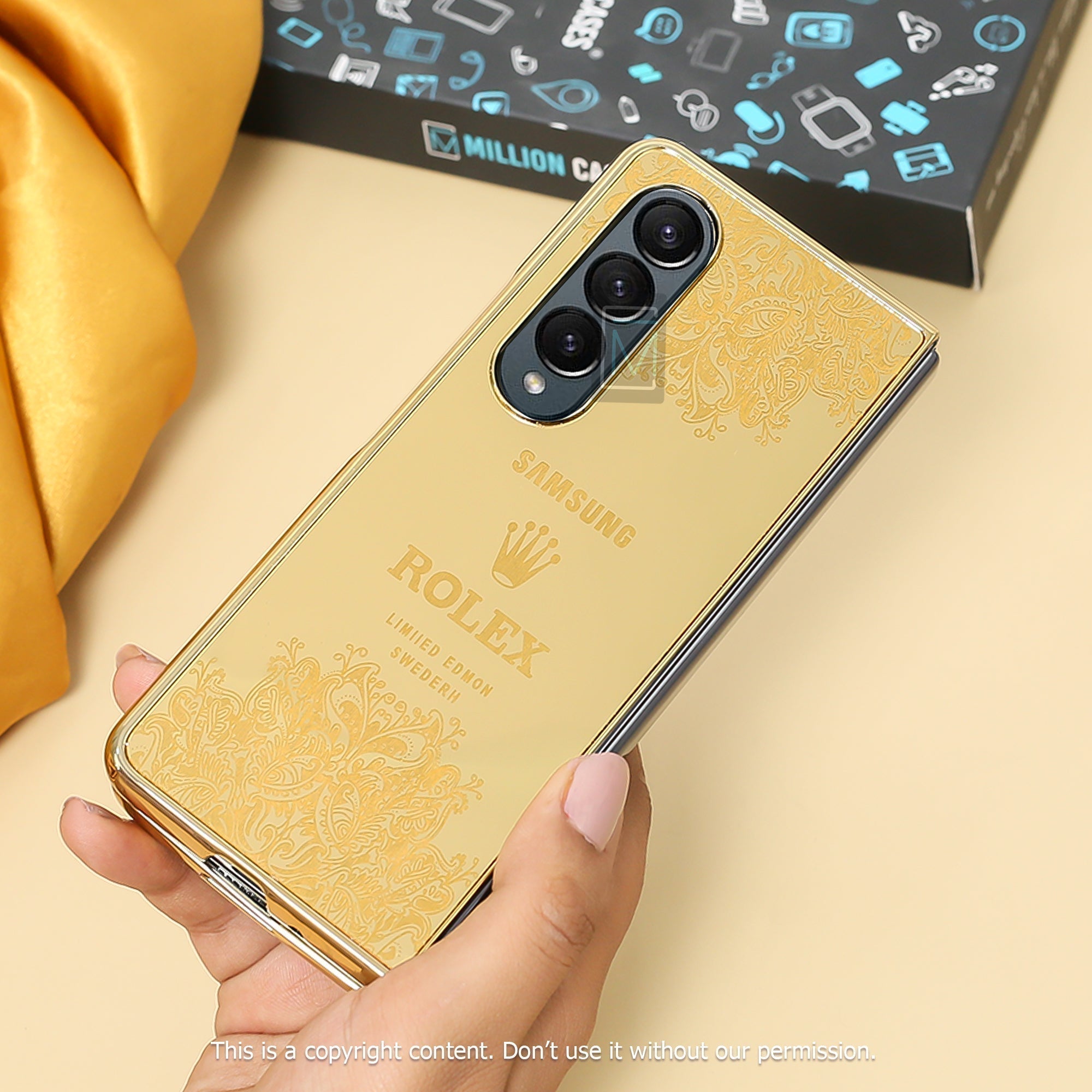 Galaxy Z Fold4 Crafted Gold Luxurious Camera Protective Case casemarts