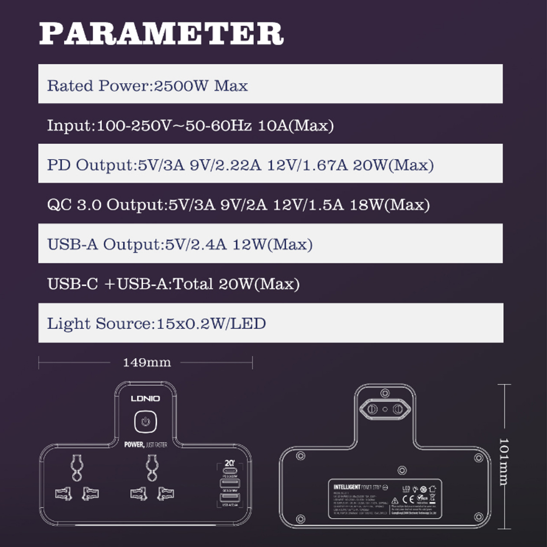 LDNIO - Universal Power Socket With Night Lamp casemarts